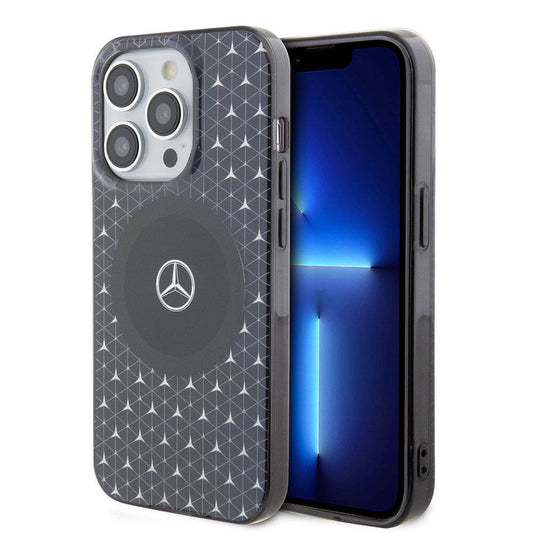 Apple iPhone 15 Pro Kılıf Mercedes Benz Orjinal Lisanslı M-safe Şarj Özellikli Çift Katmanlı Mini Yıldız Desenli Kapak