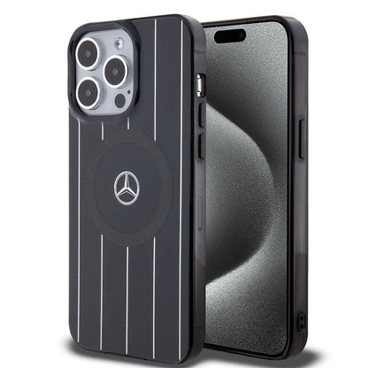 Apple iPhone 15 Pro Kılıf Mercedes Benz Orjinal Lisanslı M-safe Şarj Özellikli Çift Katmanlı Paralel Çizgi Desenli Kapak - Görsel 2