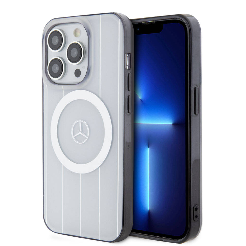 Apple iPhone 15 Pro Kılıf Mercedes Benz Orjinal Lisanslı M-safe Şarj Özellikli Çift Katmanlı Paralel Çizgi Desenli Kapak - Görsel 3