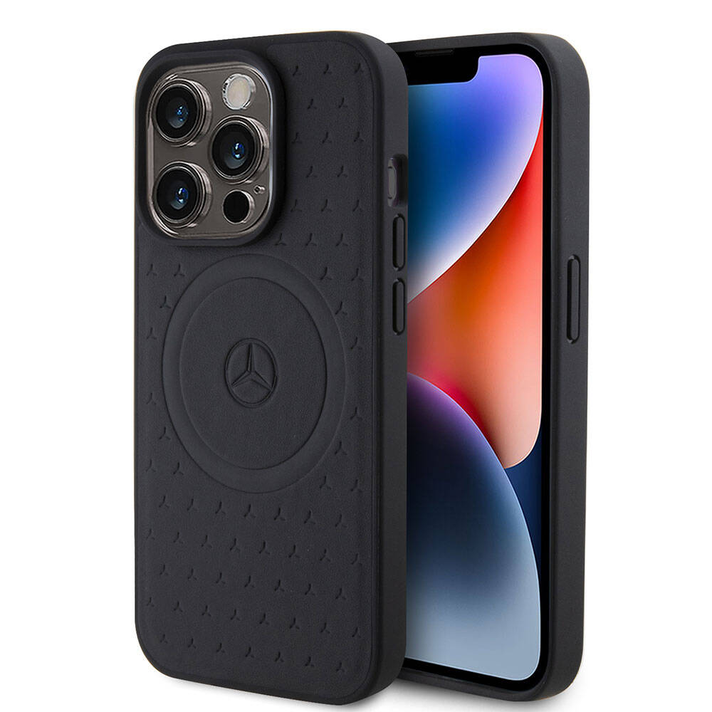 Apple iPhone 15 Pro Kılıf Mercedes Benz Orjinal Lisanslı M-safe Şarj Özellikli Mühürlü Yıldız Desenli ve Logolu Deri Kapak - Görsel 3