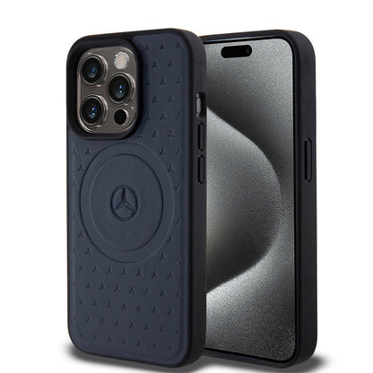 Apple iPhone 15 Pro Kılıf Mercedes Benz Orjinal Lisanslı M-safe Şarj Özellikli Mühürlü Yıldız Desenli ve Logolu Deri Kapak - Görsel 2