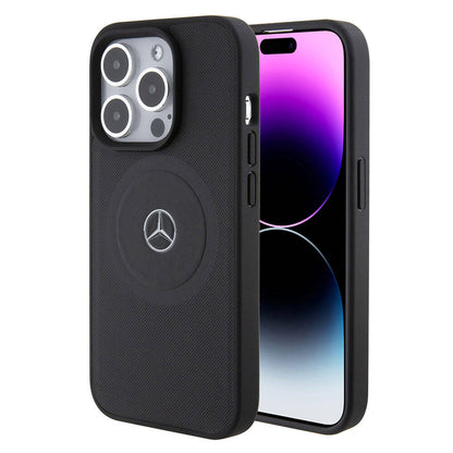 Apple iPhone 15 Pro Kılıf Mercedes Benz Orjinal Lisanslı M-safe Şarj Özellikli Pike Desenli Baskı Logolu Deri Kapak - Görsel 2