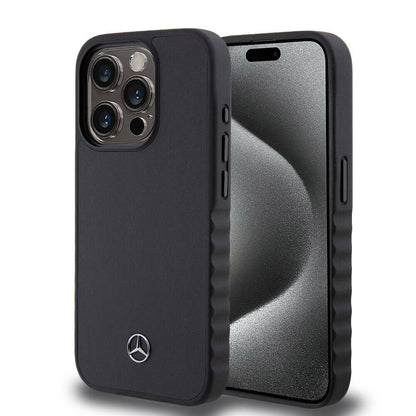 Apple iPhone 15 Pro Kılıf Mercedes Benz Orjinal Lisanslı Tırtıklı Kenar Tasarımlı Metal Yıldız Logolu Pürüzsüz Hakiki Deri Kapak - Görsel 2