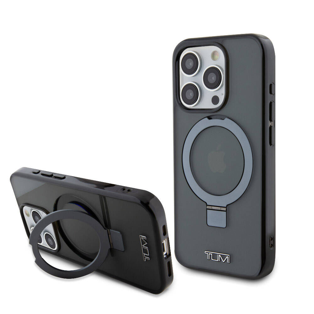 Apple iPhone 15 Pro Kılıf TUMI Orjinal Lisanslı M-safe Şarj Özellikli PC TPU Metal Logolu Ring Standlı Kapak - Görsel 2