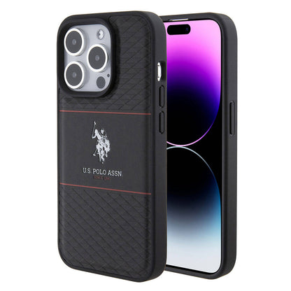 Apple iPhone 15 Pro Kılıf U.S. Polo Assn. Orjinal Lisanslı Deri Şeritli Logo Dizayn Kapak - Görsel 2