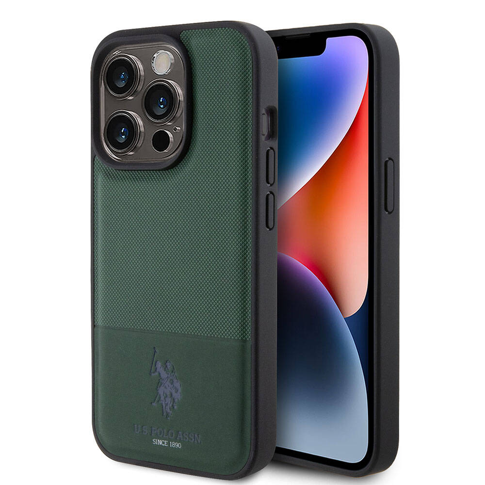 Apple iPhone 15 Pro Kılıf U.S. Polo Assn. Orjinal Lisanslı Suni Deri Arka Yüzey Baskı Logolu Örgü Desenli Kapak - Görsel 3