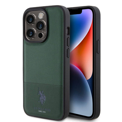 Apple iPhone 15 Pro Kılıf U.S. Polo Assn. Orjinal Lisanslı Suni Deri Arka Yüzey Baskı Logolu Örgü Desenli Kapak - Görsel 3