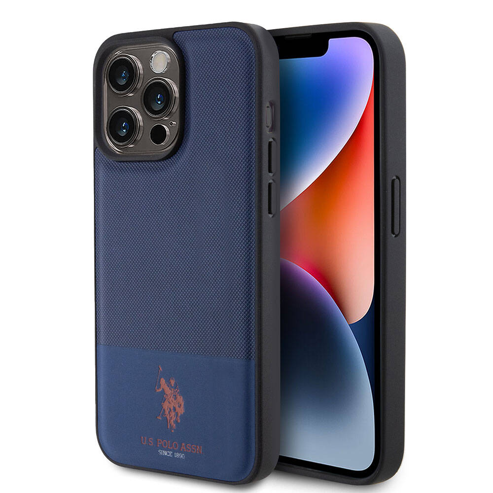 Apple iPhone 15 Pro Kılıf U.S. Polo Assn. Orjinal Lisanslı Suni Deri Arka Yüzey Baskı Logolu Örgü Desenli Kapak - Görsel 4
