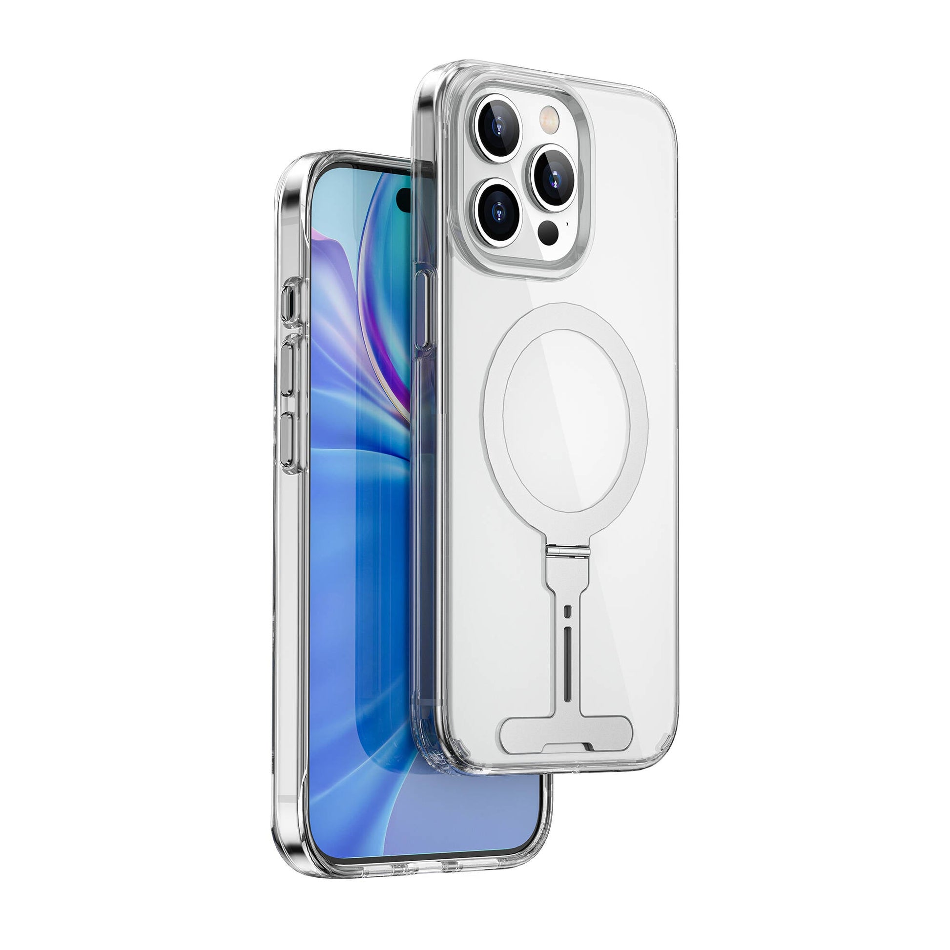 Apple iPhone 15 Pro Kılıf Wiwu FYY-014 M-safe Şarj Özellikli Alüminyum Alaşım Metal Standlı Şeffaf Kapak - Görsel 2