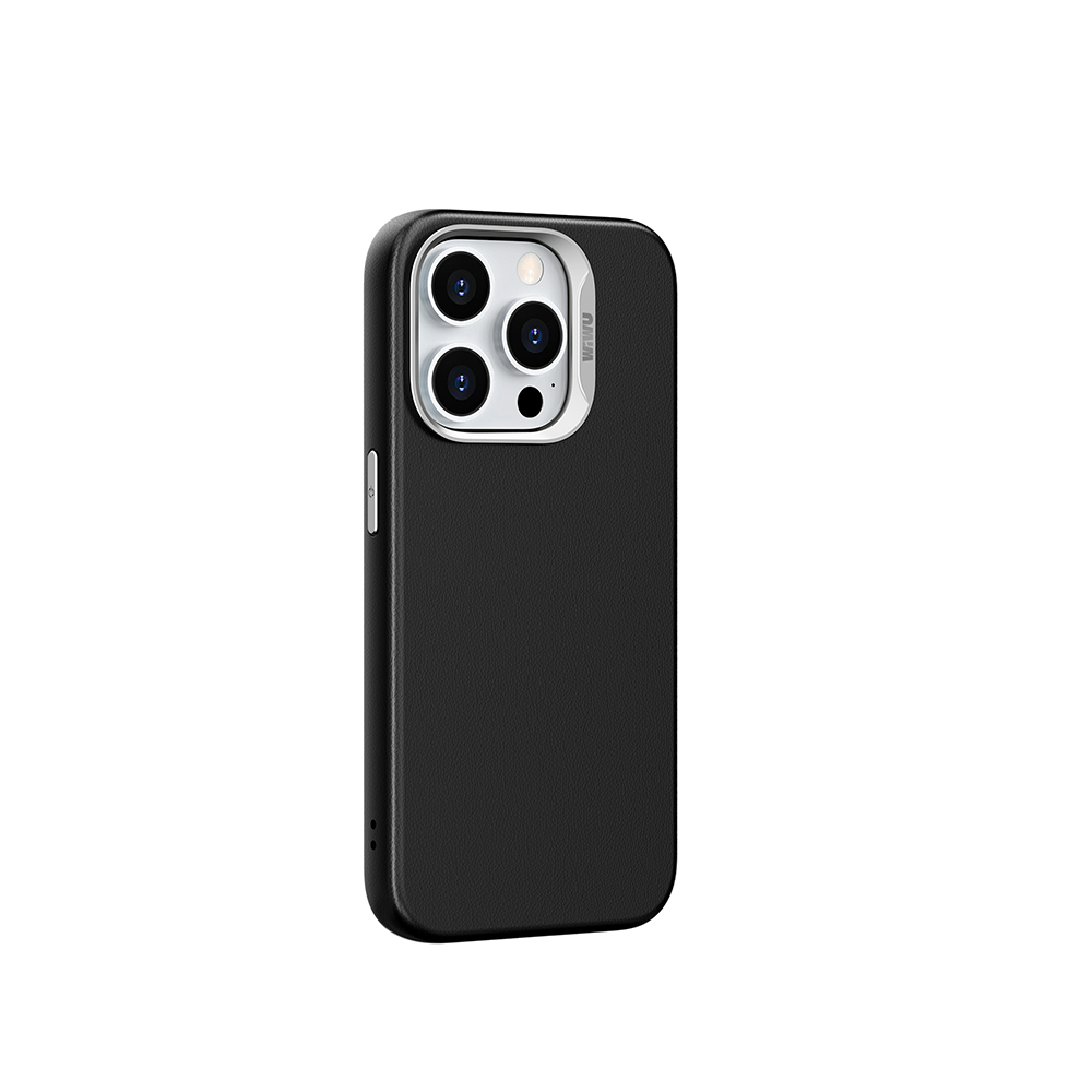 Apple iPhone 15 Pro Kılıf Wiwu SP-019 M-safe Şarj Özellikli Vegan Leather Deri Kapak - Görsel 3