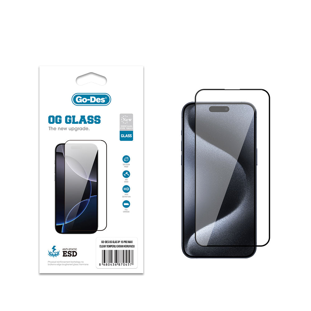 Apple iPhone 15 Pro Max Go Des OG Glass Antistatik Temperli Cam Ekran Koruyucu - Görsel 2