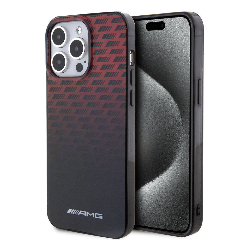 Apple iPhone 15 Pro Max Kılıf AMG Orjinal Lisanslı Çift Katmanlı Küçük Logolu Dörtgen Şerit Desenli Kapak - Görsel 2