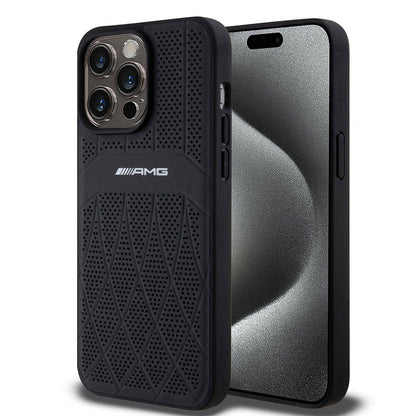 Apple iPhone 15 Pro Max Kılıf AMG Orjinal Lisanslı M-safe Şarj Özellikli Delikli Deri Kıvrımlı Çizgili Kapak - Görsel 2