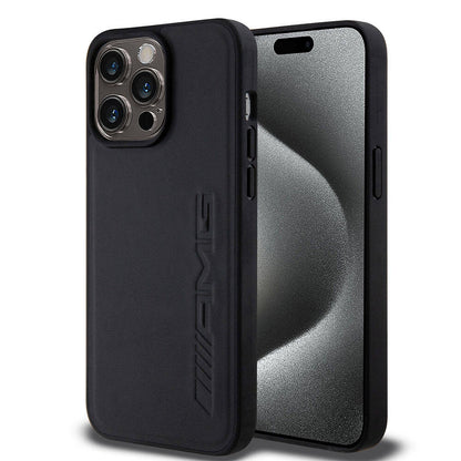 Apple iPhone 15 Pro Max Kılıf AMG Orjinal Lisanslı M-safe Şarj Özellikli Deri Sıcak Damgalı Kapak