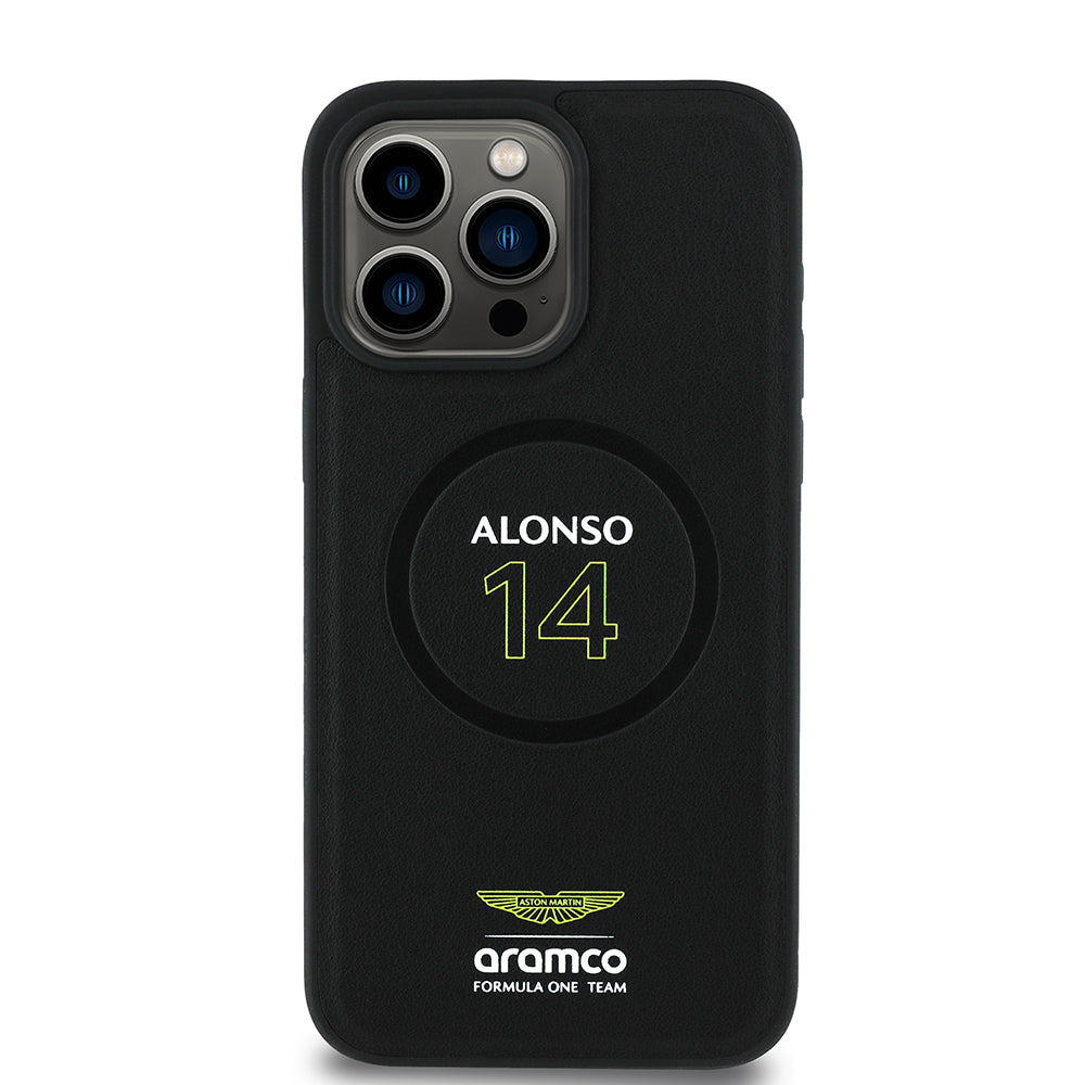 Apple iPhone 15 Pro Max Kılıf Aston Martin Orjinal Lisanslı M-safe Şarj Özellikli PU Deri Alonso 14 Baskılı Kapak - Görsel 2