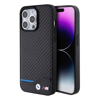 Apple iPhone 15 Pro Max Kılıf BMW Orjinal Lisanslı M-safe Şarj Özellikli M Logolu PU Karbon Kapak - Görsel 2
