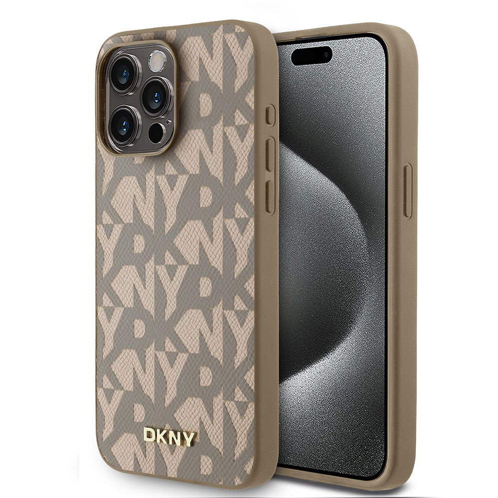 Apple iPhone 15 Pro Max Kılıf DKNY Orjinal Lisanslı M-safe Şarj Özellikli 3D Yazılı Grid Pattern Kapak - Görsel 3