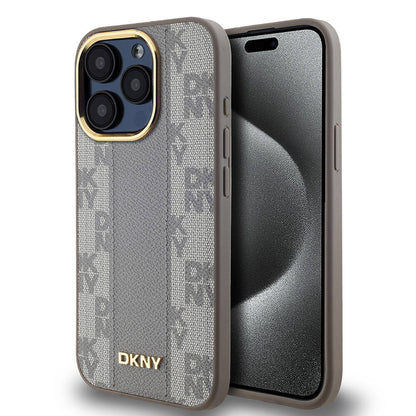 Apple iPhone 15 Pro Max Kılıf DKNY Orjinal Lisanslı M-safe Şarj Özellikli 3D Yazılı Checkered Pattern Kapak - Görsel 2