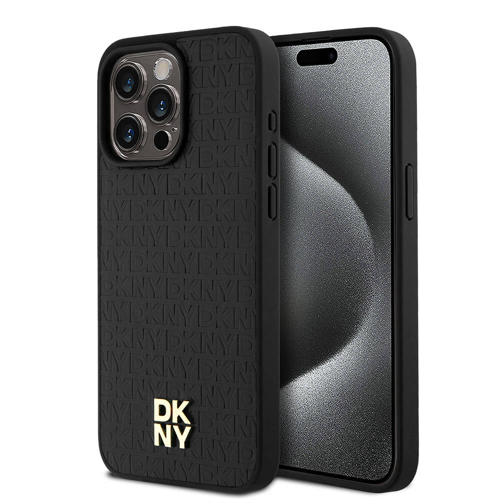 Apple iPhone 15 Pro Max Kılıf DKNY Orjinal Lisanslı M-safe Şarj Özellikli 3D Yazılı Repeat Pattern Kapak - Görsel 2