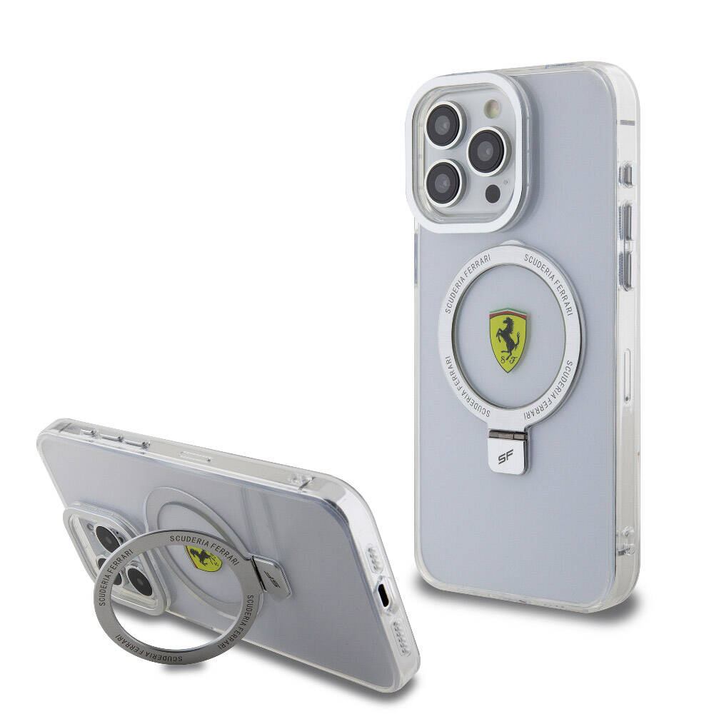 Apple iPhone 15 Pro Max Kılıf Ferrari M-safe Şarj Özellikli Standlı Buzlu Yüzey Dizayn Kapak - Görsel 4