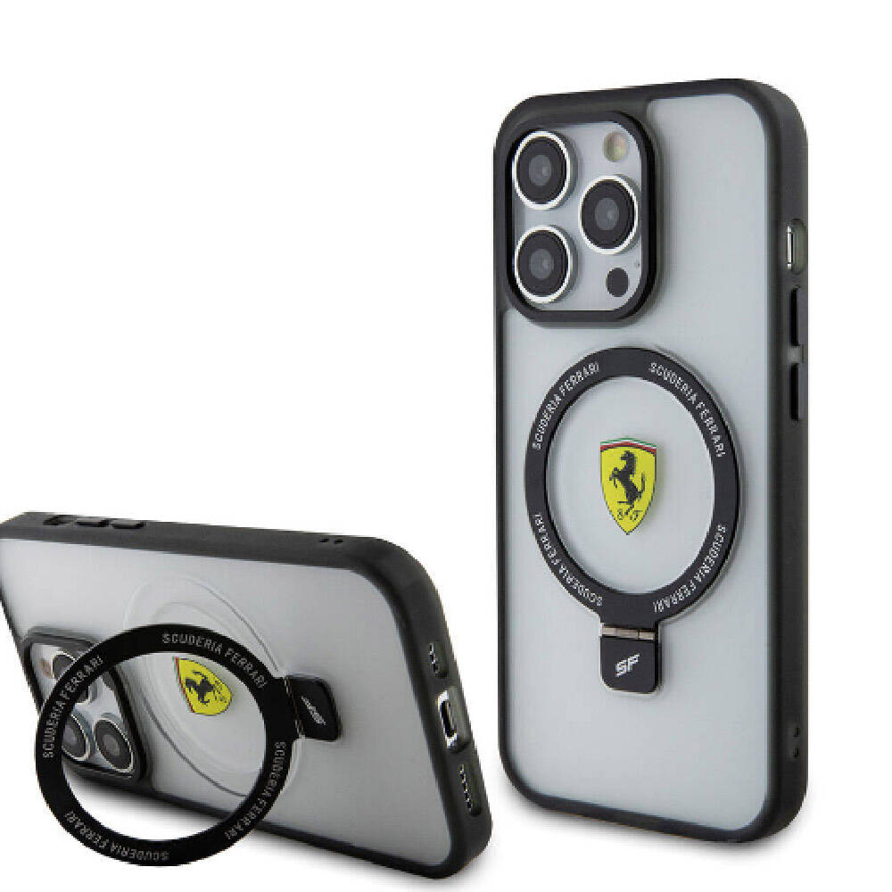 Apple iPhone 15 Pro Max Kılıf Ferrari M-safe Şarj Özellikli Standlı Buzlu Yüzey Dizayn Kapak - Görsel 2