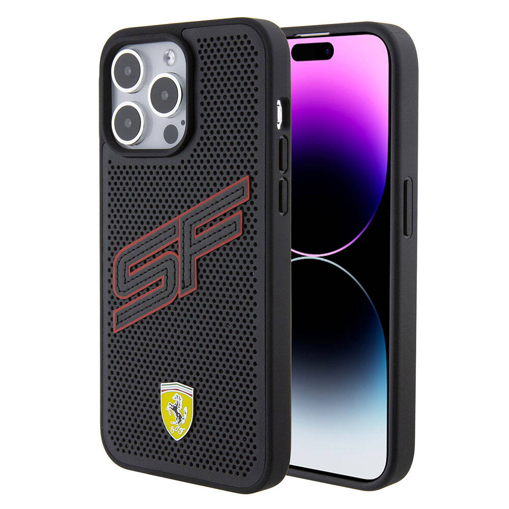 Apple iPhone 15 Pro Max Kılıf Ferrari Orjinal Lisanslı PU Delikli Arka Yüzey Metal Logolu Dikişli Büyük SF Yazılı Kapak - Görsel 2