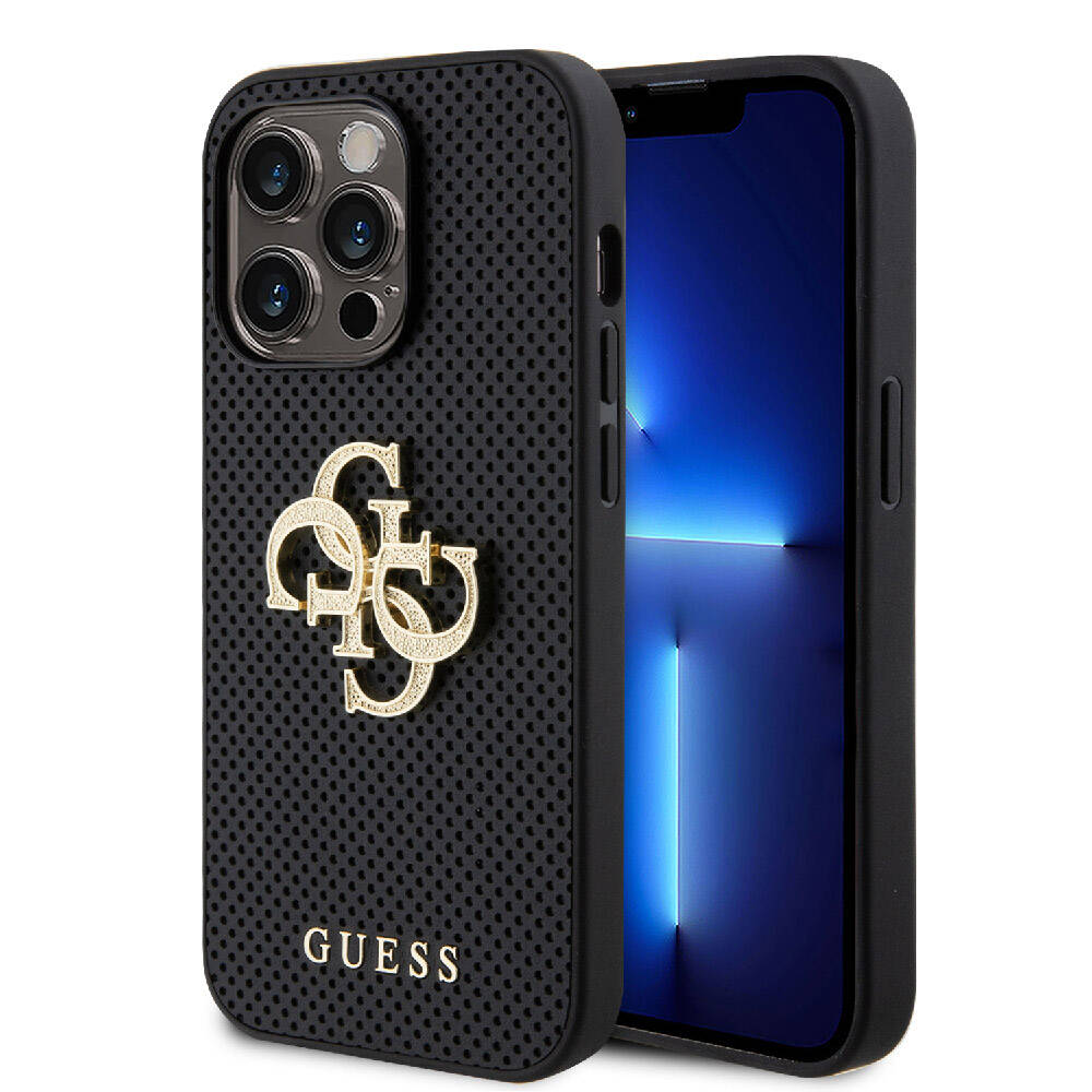 Apple iPhone 15 Pro Max Kılıf Guess Orjinal Lisanslı Delikli Yazı ve 4G Glitter Büyük Metal Logolu Kapak - Görsel 2