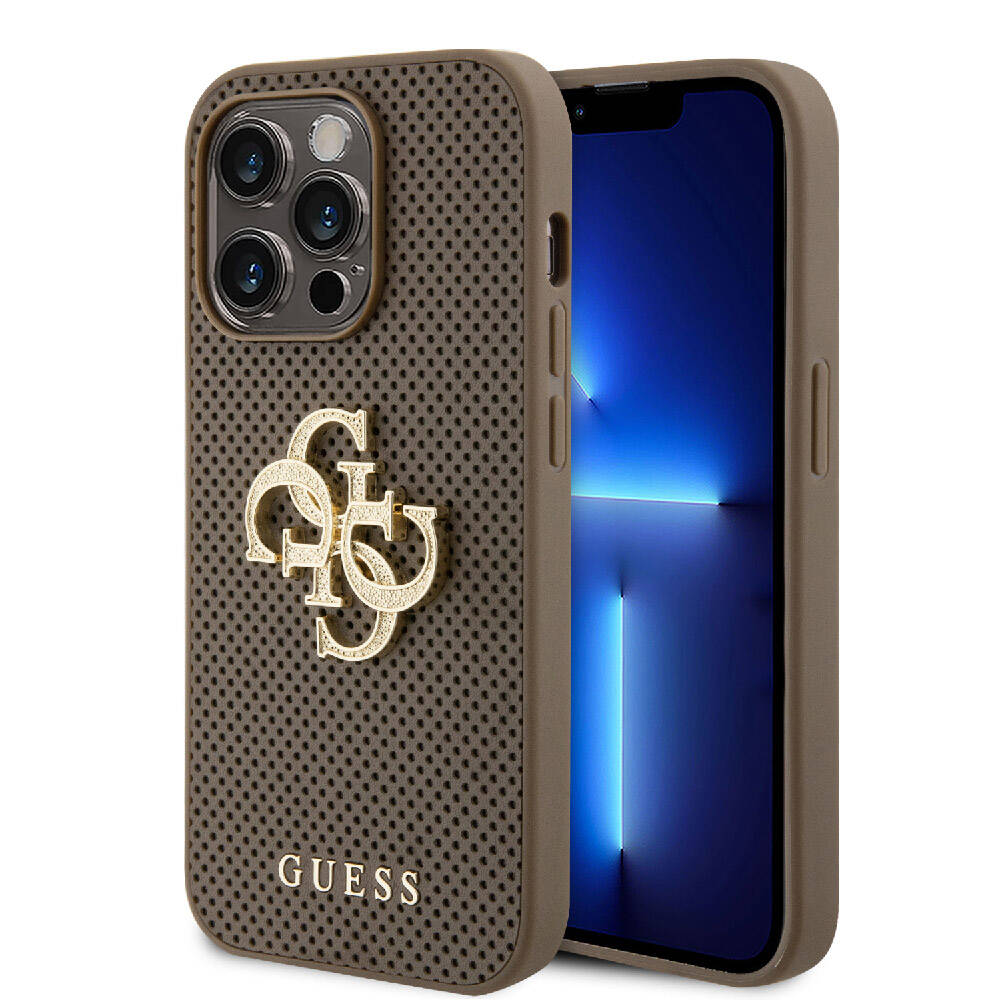 Apple iPhone 15 Pro Max Kılıf Guess Orjinal Lisanslı Delikli Yazı ve 4G Glitter Büyük Metal Logolu Kapak - Görsel 4