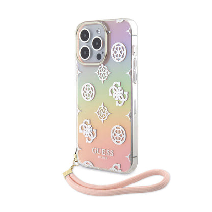 Apple iPhone 15 Pro Max Kılıf Guess Orjinal Lisanslı Desenli Yazı Logolu Askı İpli Holografik Glitter Peony Kapak - Görsel 5