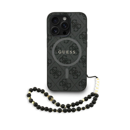 Apple iPhone 15 Pro Max Kılıf Guess Orjinal Lisanslı M-safe Şarj Özellikli PU Deri Bilek Askı İpli Yazı Logolu Kapak - Görsel 2