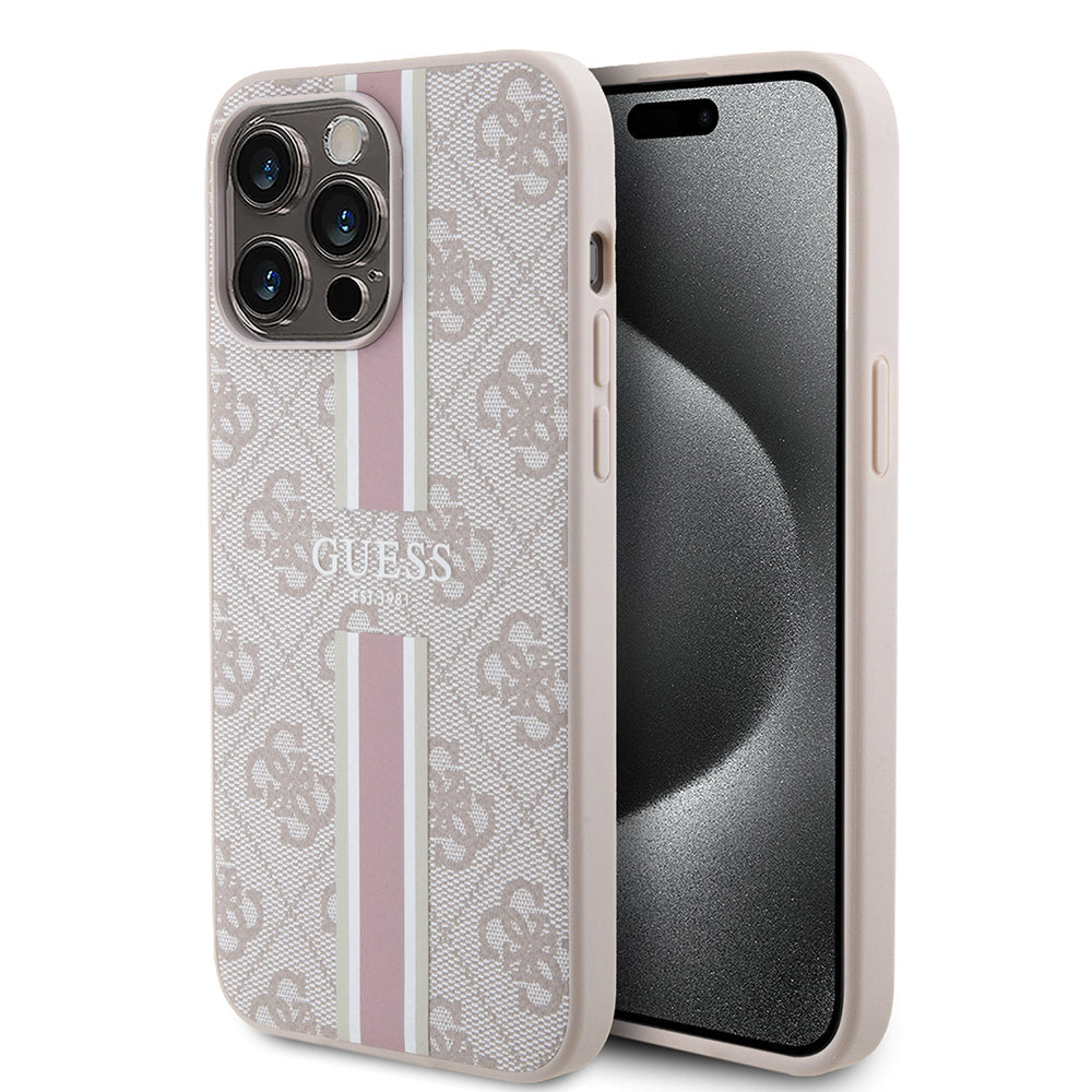 Apple iPhone 15 Pro Max Kılıf Guess Orjinal Lisanslı M-safe Şarj Özellikli 4G Şerit Tasarımlı Printed Kapak - Görsel 3