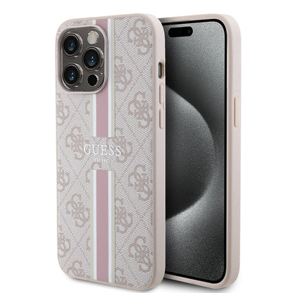Apple iPhone 15 Pro Max Kılıf Guess Orjinal Lisanslı M-safe Şarj Özellikli 4G Şerit Tasarımlı Printed Kapak - Görsel 3