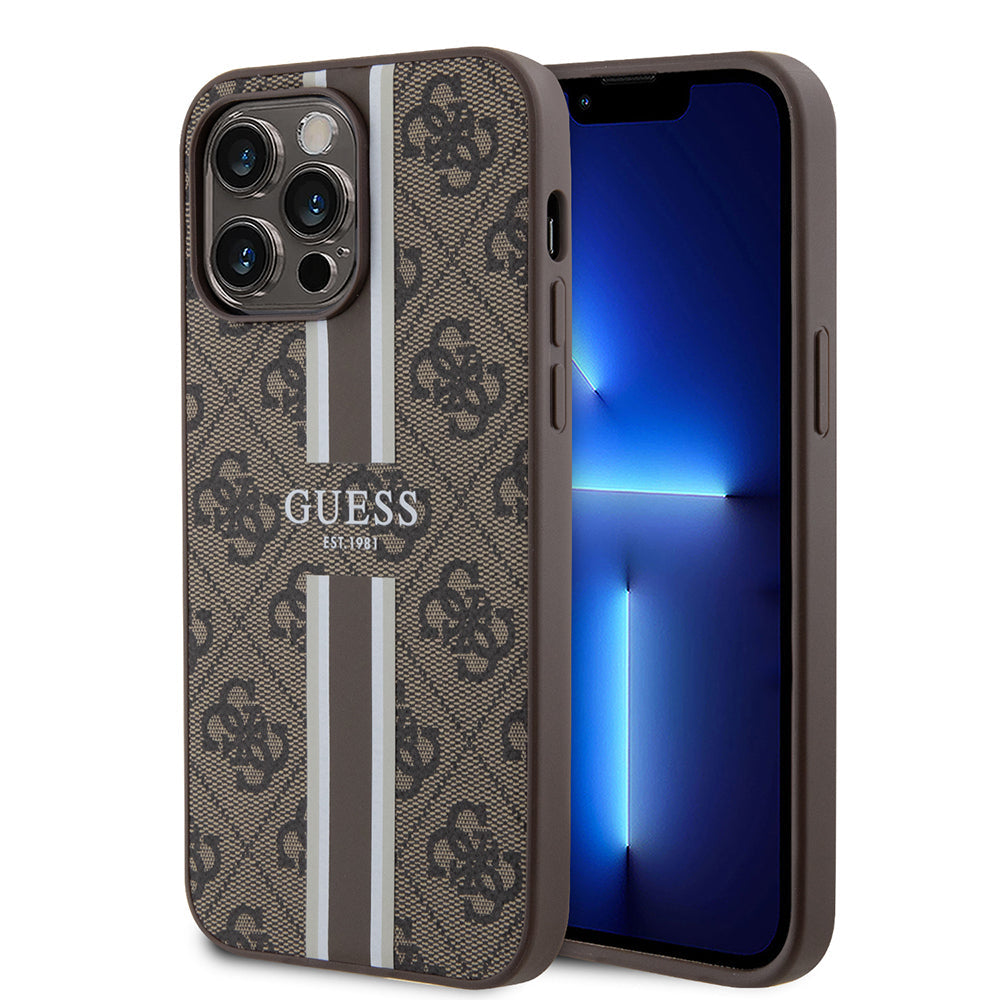 Apple iPhone 15 Pro Max Kılıf Guess Orjinal Lisanslı M-safe Şarj Özellikli 4G Şerit Tasarımlı Printed Kapak - Görsel 4