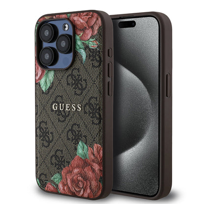 Apple iPhone 15 Pro Max Kılıf Guess Orjinal Lisanslı M-safe Şarj Özellikli Gül Baskılı 4G Desenli Yazı Logolu Kapak - Görsel 2