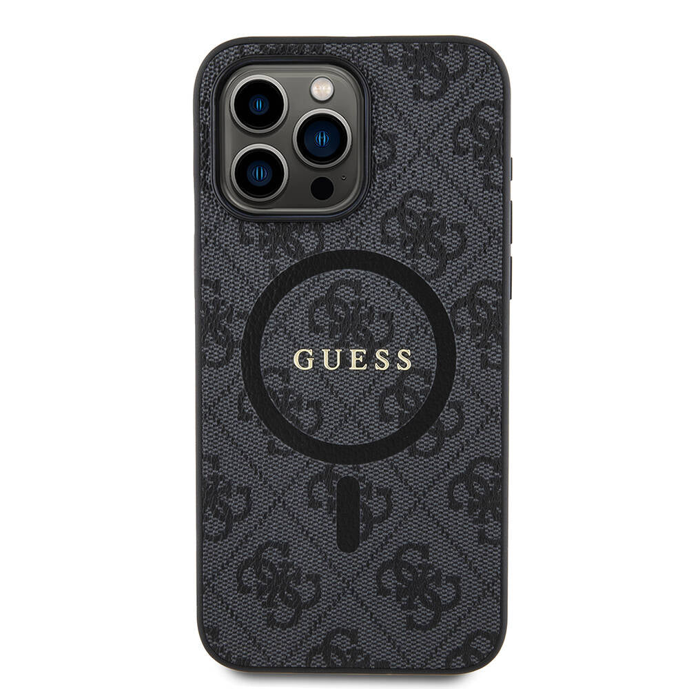 Apple iPhone 15 Pro Max Kılıf Guess Orjinal Lisanslı M-safe Şarj Özellikli PU Halkalı 4G Desenli Yazı Logolu Kapak - Görsel 2
