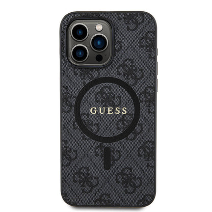 Apple iPhone 15 Pro Max Kılıf Guess Orjinal Lisanslı M-safe Şarj Özellikli PU Halkalı 4G Desenli Yazı Logolu Kapak - Görsel 2