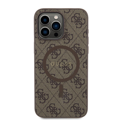 Apple iPhone 15 Pro Max Kılıf Guess Orjinal Lisanslı M-safe Şarj Özellikli PU Halkalı 4G Desenli Yazı Logolu Kapak - Görsel 4