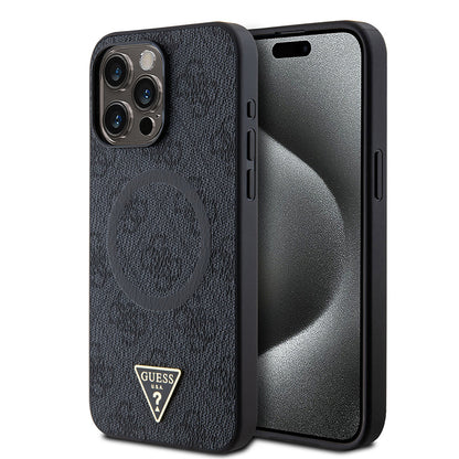 Apple iPhone 15 Pro Max Kılıf Guess Orjinal Lisanslı M-safe Şarj Özellikli PU Üçgen Logo 4G Desenli Kapak - Görsel 3