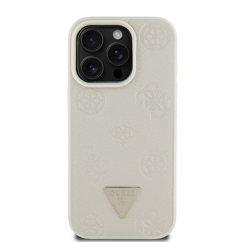 Apple iPhone 15 Pro Max Kılıf Guess Orjinal Lisanslı M-safe Şarj Özellikli Sıcak Baskılı Üçgen Logolu PU Deri Peony Kapak - Görsel 4