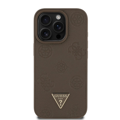 Apple iPhone 15 Pro Max Kılıf Guess Orjinal Lisanslı M-safe Şarj Özellikli Sıcak Baskılı Üçgen Logolu PU Deri Peony Kapak - Görsel 2