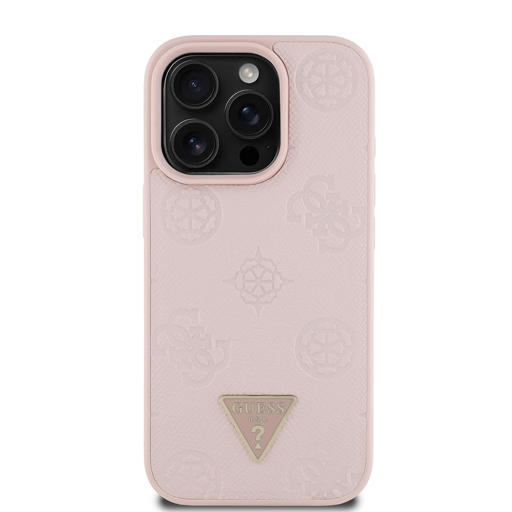 Apple iPhone 15 Pro Max Kılıf Guess Orjinal Lisanslı M-safe Şarj Özellikli Sıcak Baskılı Üçgen Logolu PU Deri Peony Kapak - Görsel 5