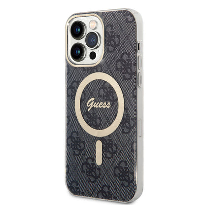 Apple iPhone 15 Pro Max Kılıf Guess Orjinal Lisanslı M-safe Şarj Özellikli Yazı Logolu 4G Desenli Kapak