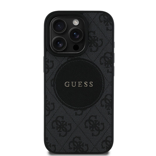 Apple iPhone 15 Pro Max Kılıf Guess Orjinal Lisanslı M-safe Şarj Özellikli Yazı Logolu Circle Classic Kapak