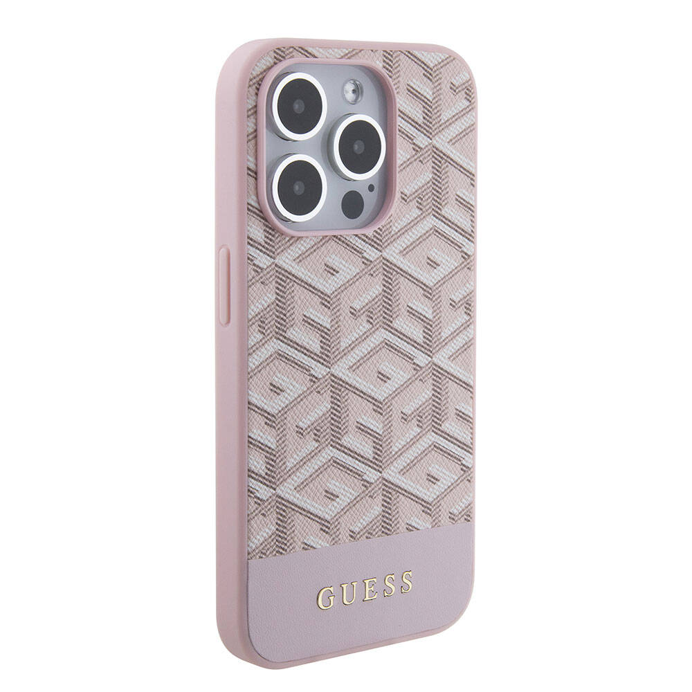 Apple iPhone 15 Pro Max Kılıf Guess Orjinal Lisanslı M-safe Şarj Özellikli Yazı Logolu GCube Desenli Kapak - Görsel 2
