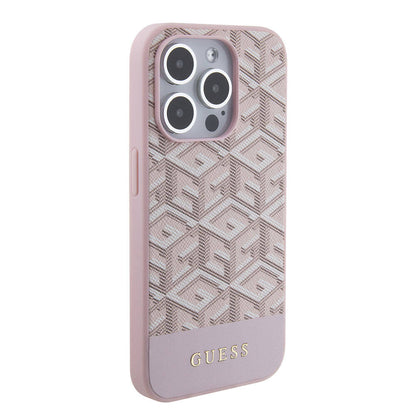Apple iPhone 15 Pro Max Kılıf Guess Orjinal Lisanslı M-safe Şarj Özellikli Yazı Logolu GCube Desenli Kapak - Görsel 2