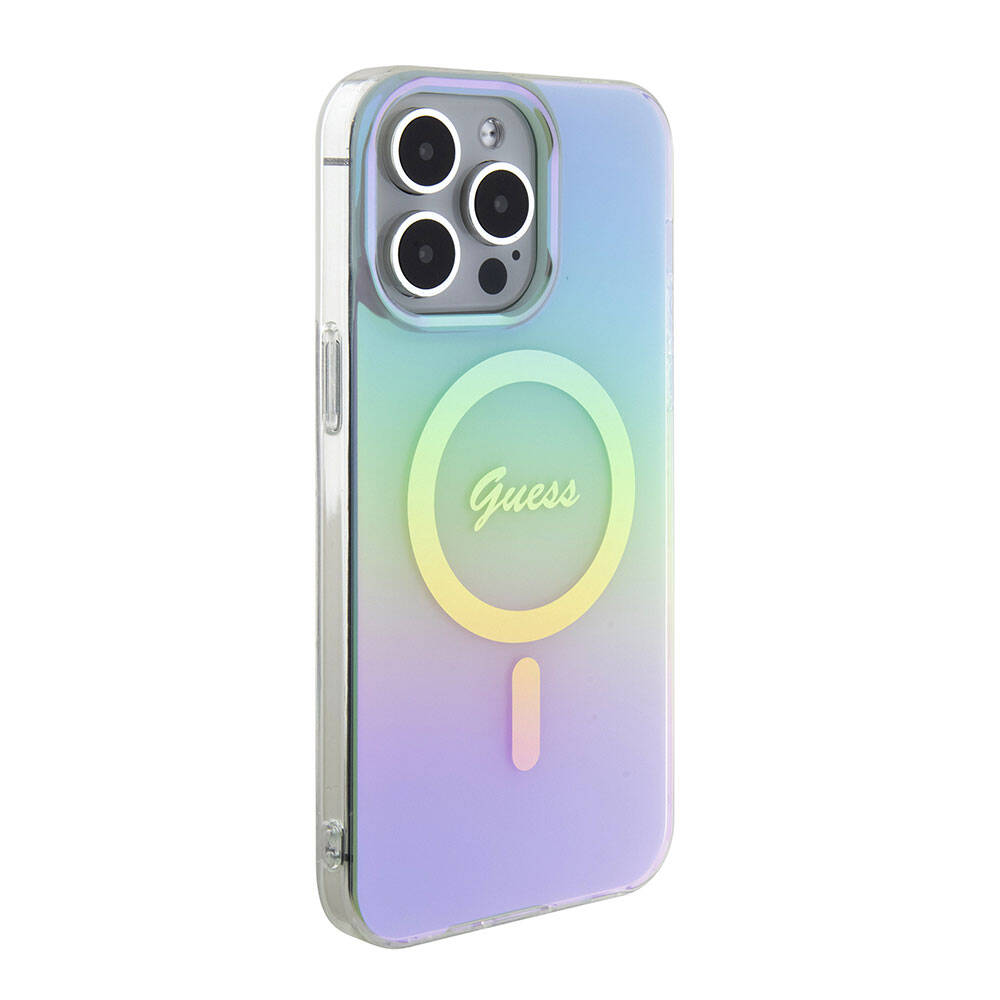 Apple iPhone 15 Pro Max Kılıf Guess Orjinal Lisanslı M-safe Şarj Özellikli Yazı Logolu Iridescent Kapak - Görsel 3