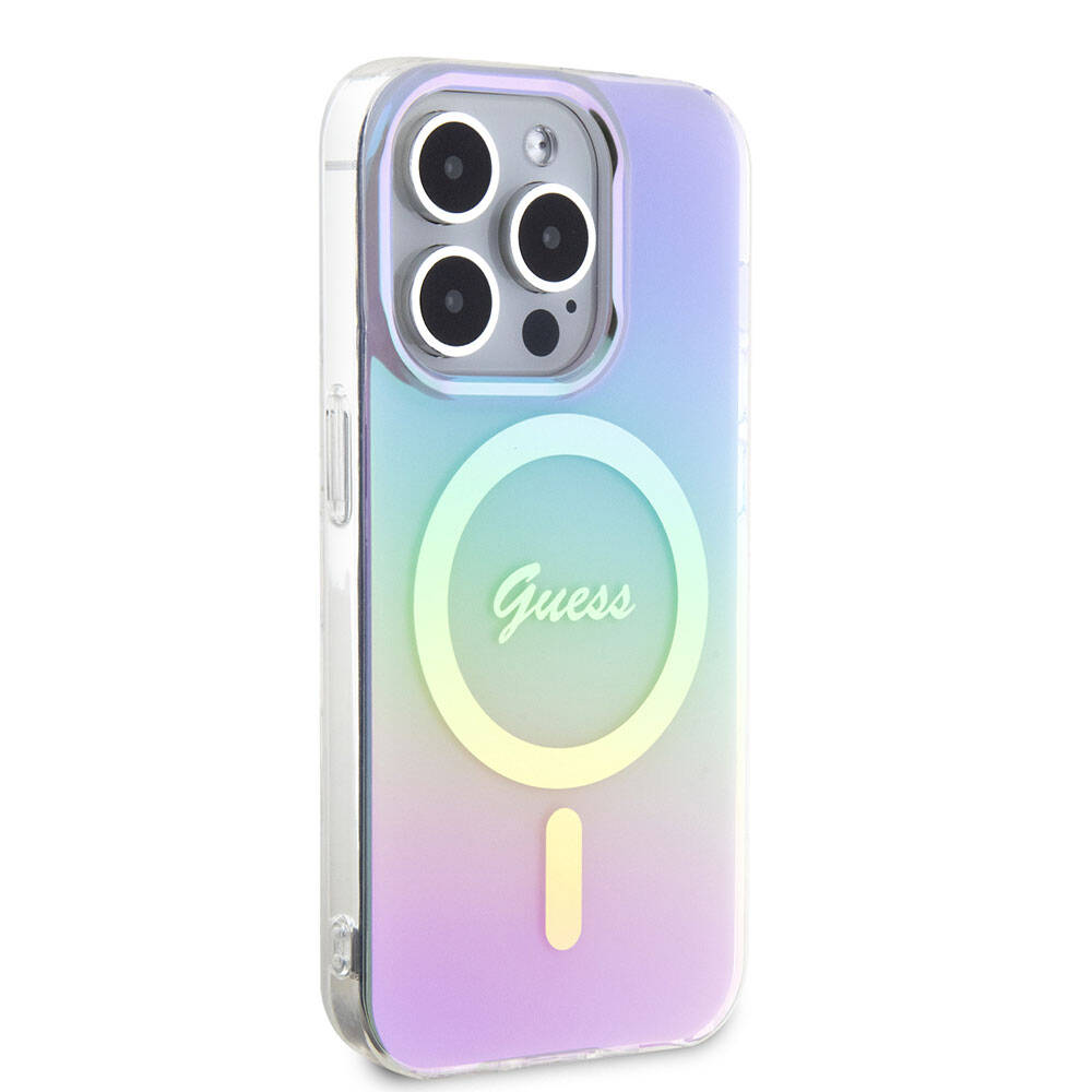 Apple iPhone 15 Pro Max Kılıf Guess Orjinal Lisanslı M-safe Şarj Özellikli Yazı Logolu Iridescent Kapak - Görsel 4