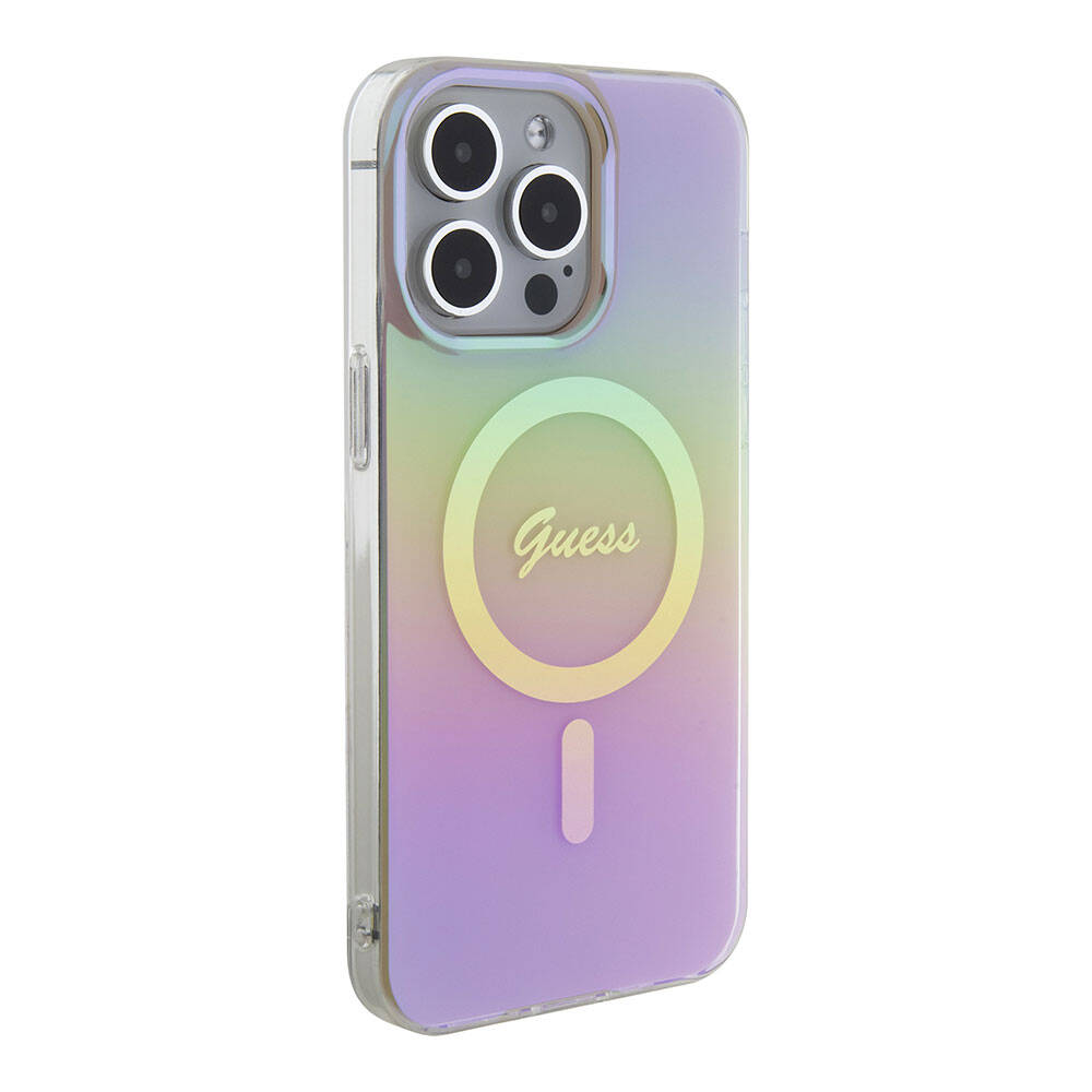 Apple iPhone 15 Pro Max Kılıf Guess Orjinal Lisanslı M-safe Şarj Özellikli Yazı Logolu Iridescent Kapak - Görsel 5