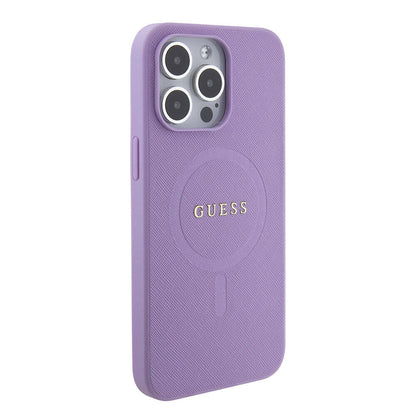 Apple iPhone 15 Pro Max Kılıf Guess Orjinal Lisanslı M-safe Şarj Özellikli Yazı Logolu Saffiano Kapak - Görsel 3