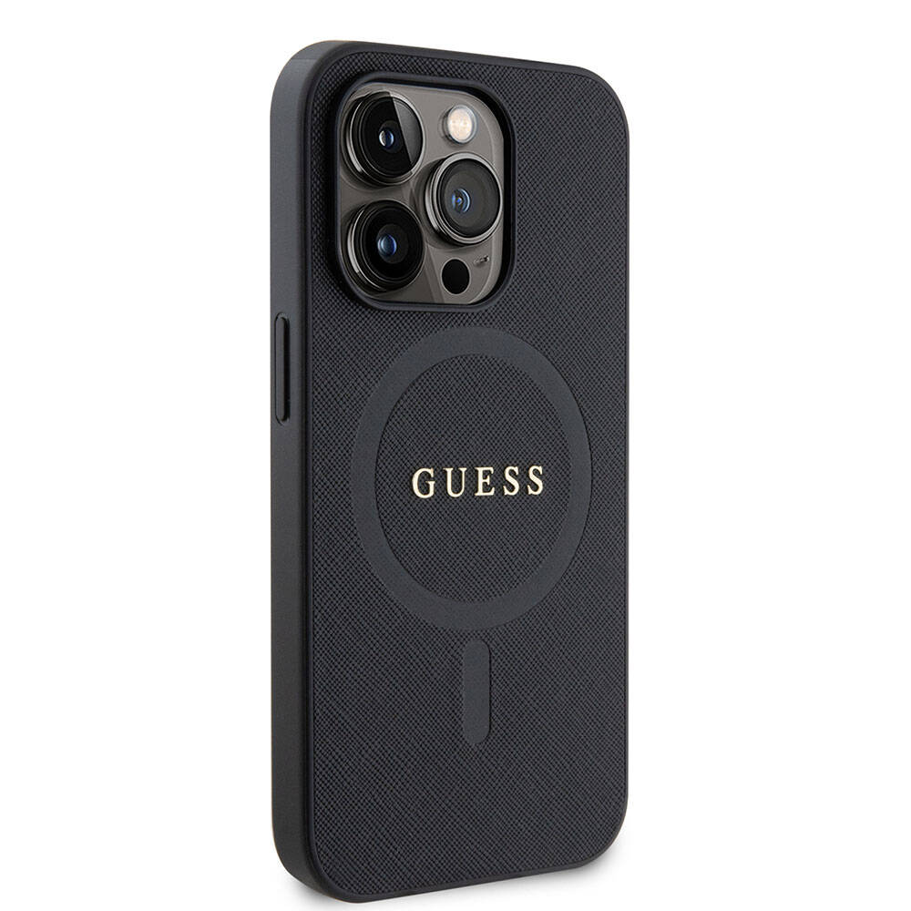 Apple iPhone 15 Pro Max Kılıf Guess Orjinal Lisanslı M-safe Şarj Özellikli Yazı Logolu Saffiano Kapak - Görsel 2